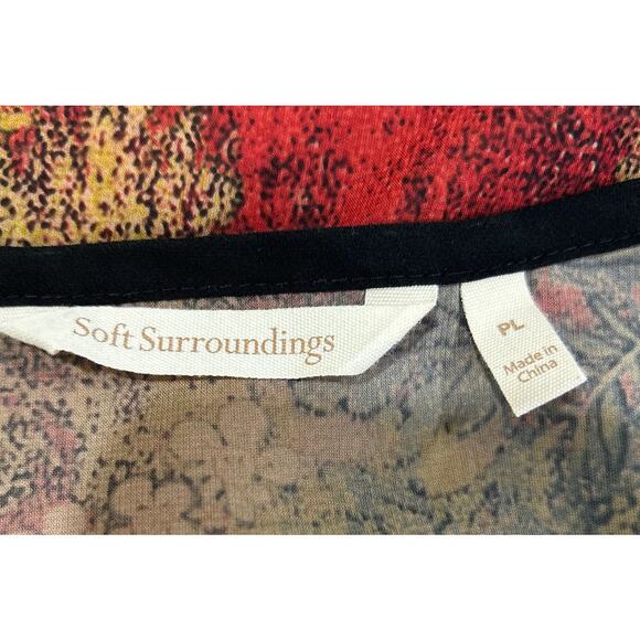 Soft Surroundings Kimono Cardigan Red Patchwork Black Trim Womens Petite Large - Picture 6 of 7